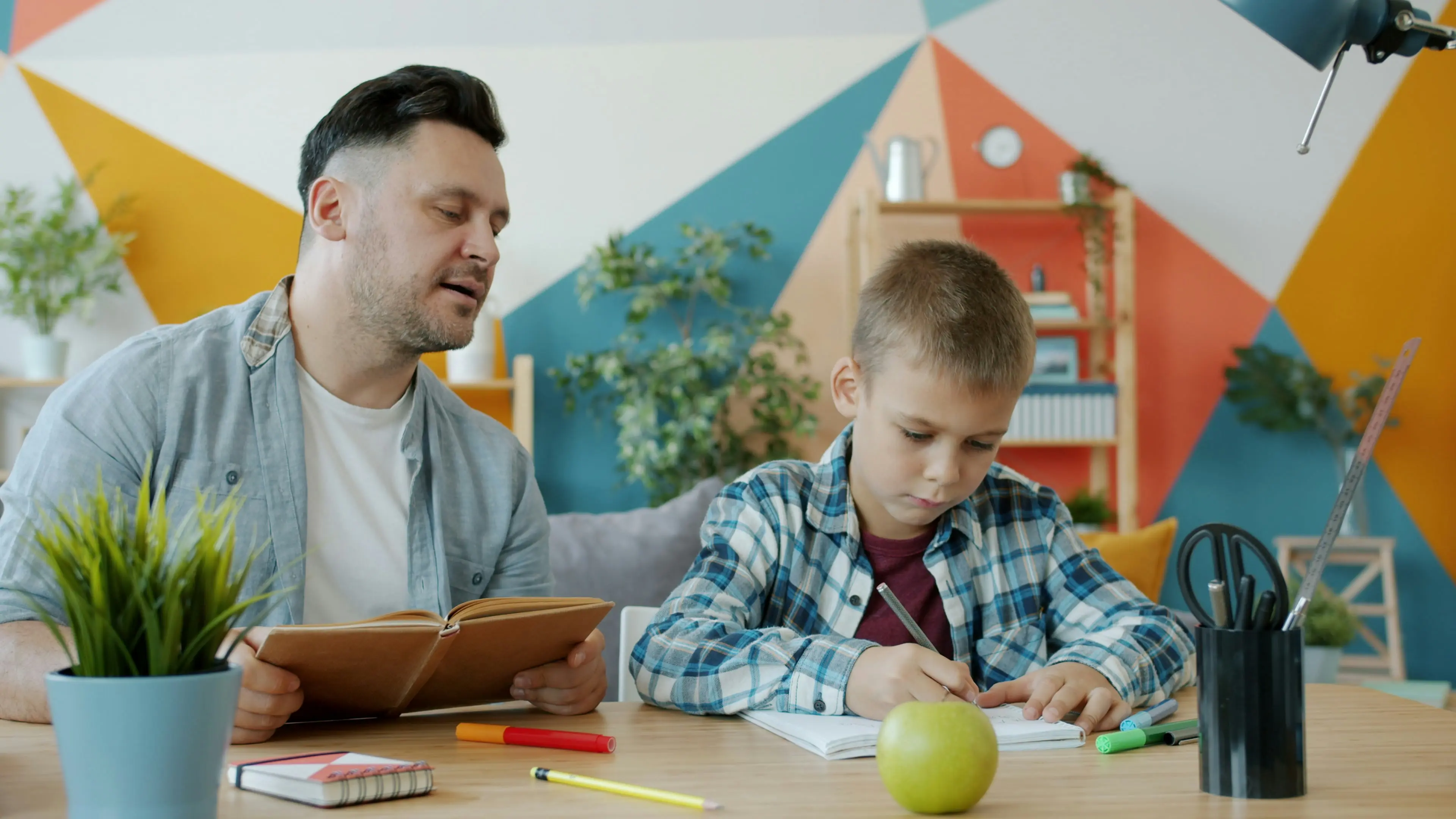 Professeur donnant un cours d’histoire-géographie à un élève attentif